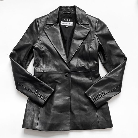 Reformation Veda Bowery Leather Blazer Black Size XS - Picture 4 of 14